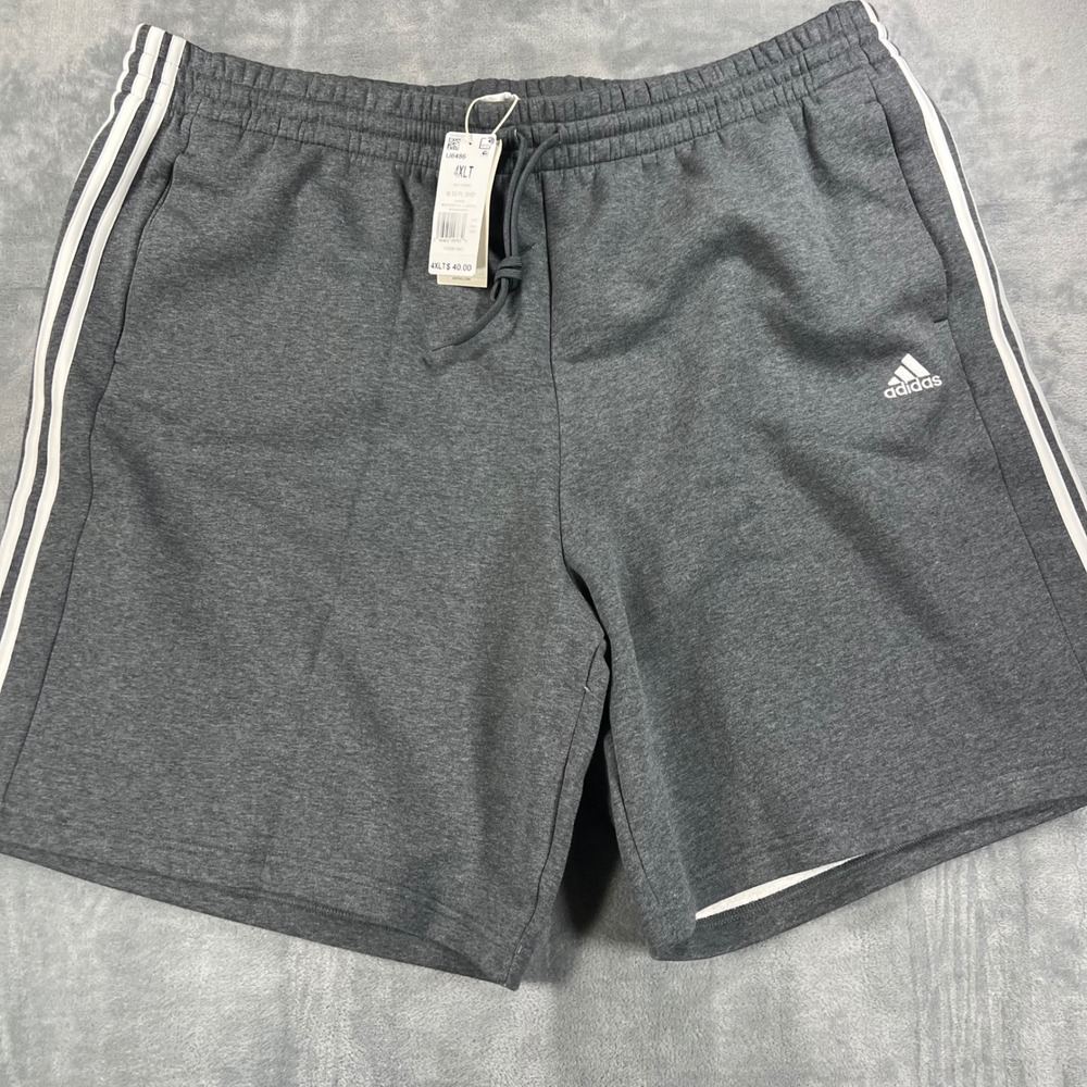 Adidas Mens Fleece Shorts Grey White 3-Stripe 4XLT